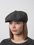 Кепка STETSON арт. 6840545 HATTERAS HERRINGBONE HARRIS TWEED (черный / оливковый)